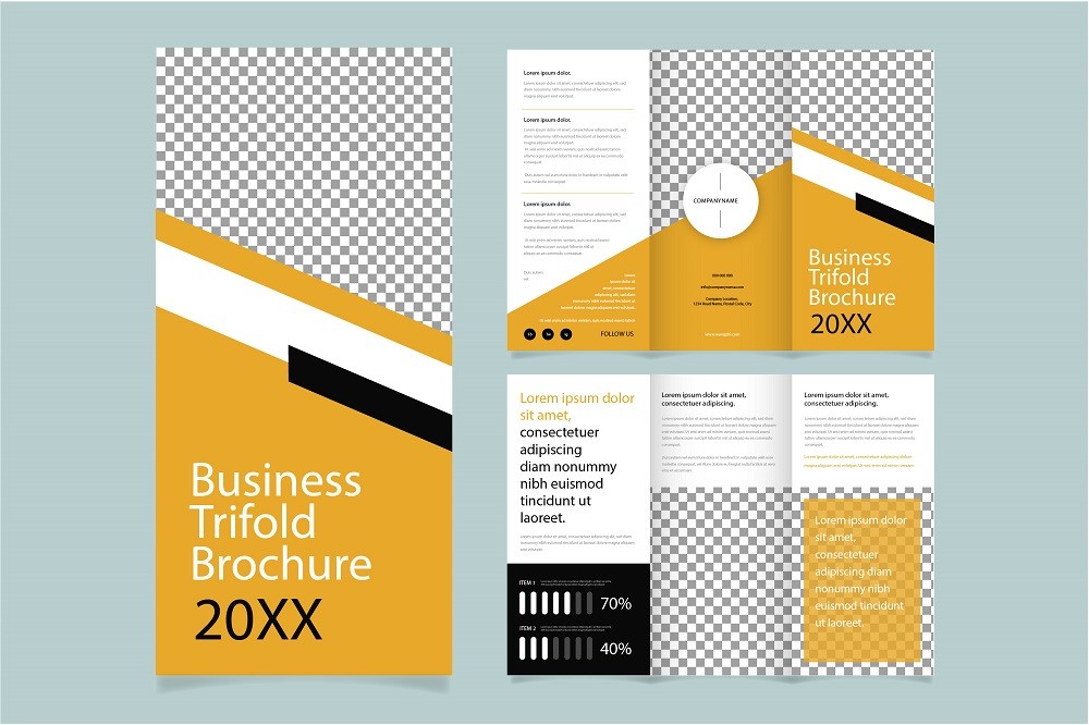 黄色商务风企业宣传三折页手册设计