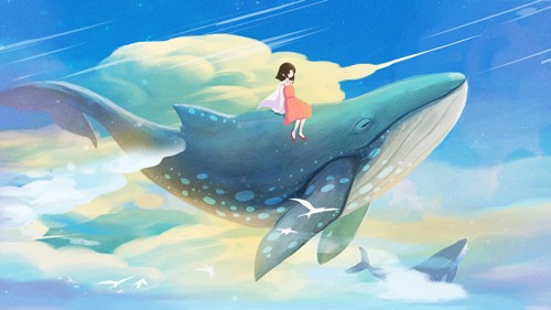 個性治愈夢幻鯨魚插畫素材