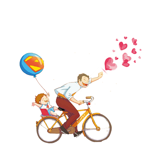 卡通手绘骑着自行车带着孩子免抠素材