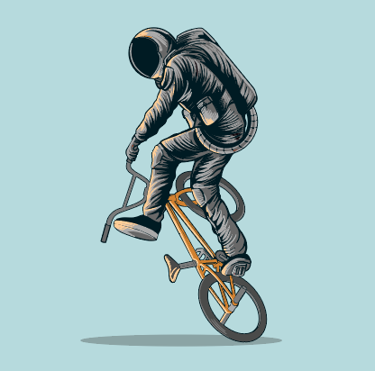 创意灰色自行车宇航员卡通矢量素材
