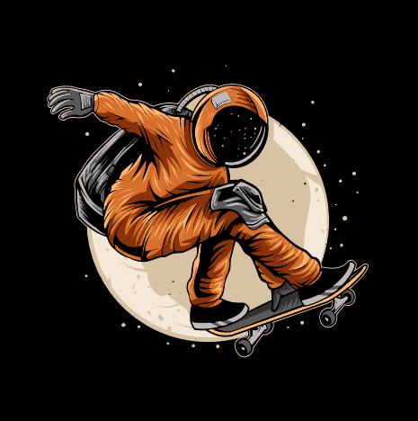 手绘橙色卡通宇航员月球矢量素材