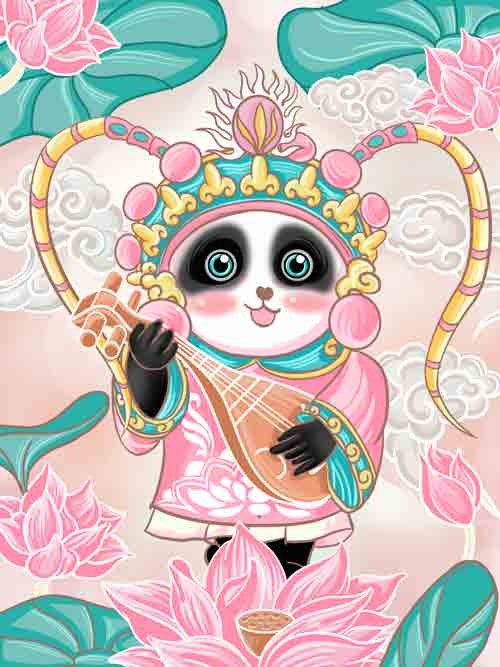 国潮可爱粉色熊猫插画