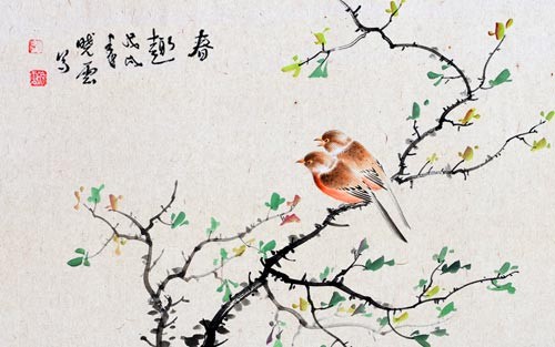 中国风古诗画卷花鸟插画