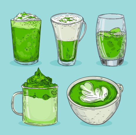 日式卡通绿色抹茶饮品矢量素材