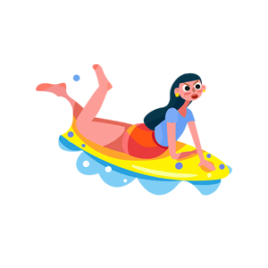 卡通手绘女孩睡在冲浪板上免抠素材