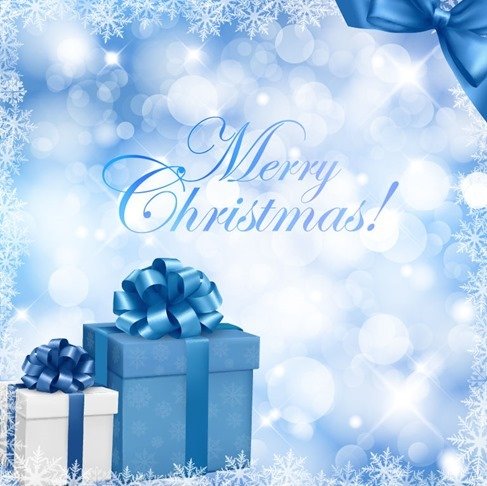 蓝色背景的圣诞礼物盒和雪花