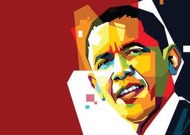 彩色艺术奥巴马头像矢量素材