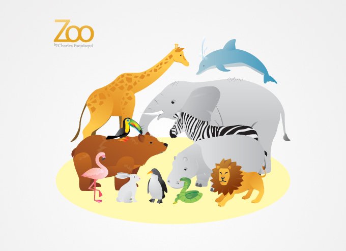 动物园卡通可爱矢量插图