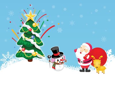 有趣的风格圣诞节圣诞老人和雪人