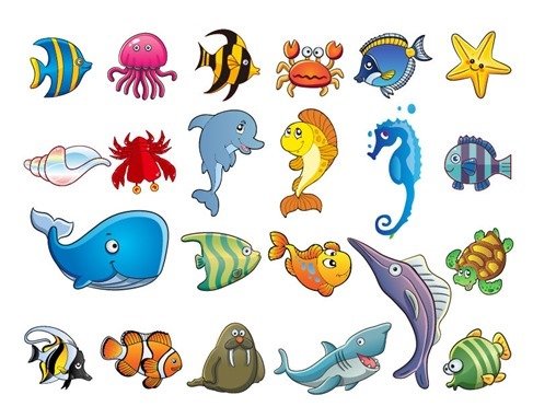 水族馆海洋动物卡通矢量集