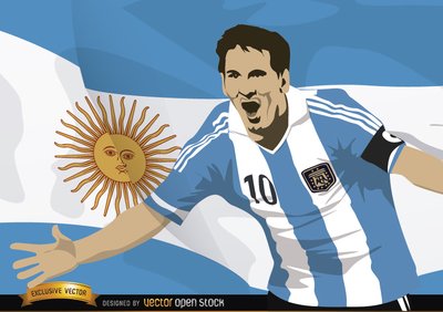 足球运动员梅西与阿根廷国旗