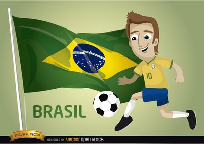 巴西足球卡通球员国旗矢量素材