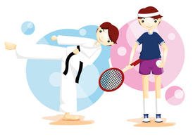 空手道和网球运动向量的男孩