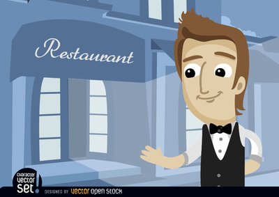 服务员在餐厅入口