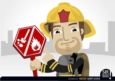 卡通消防队员消防标志矢量图