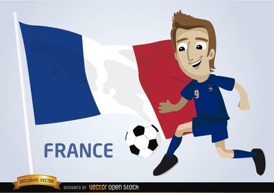 法国足球运动员与国旗矢量素材