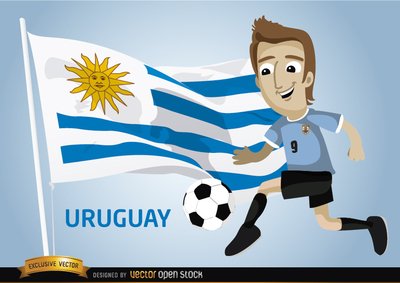 乌拉圭足球运动员与国旗矢量素材