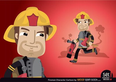 消防员卡通人物潮流手绘图案矢量素材