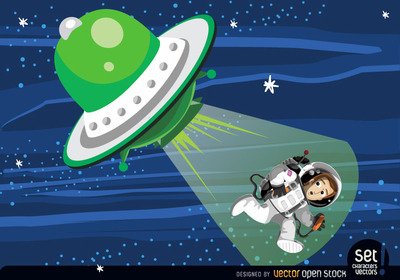 卡通宇航员与UFO矢量素材