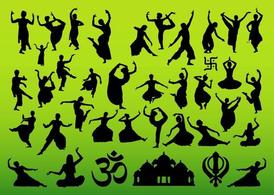 印度舞蹈人物剪影潮流矢量图