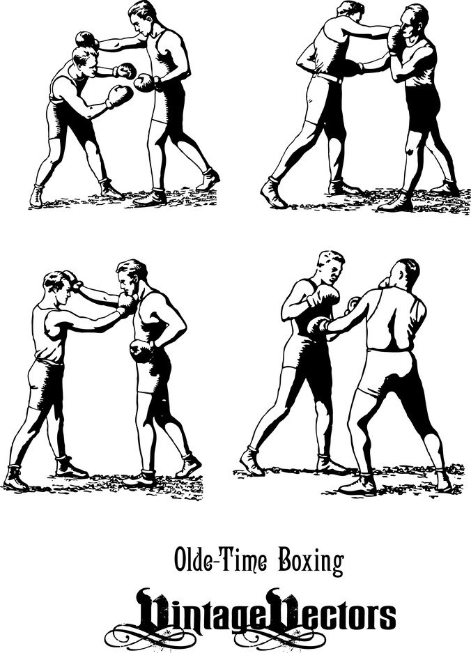 经典Olde-Time拳击手在拳击姿态,冲孔