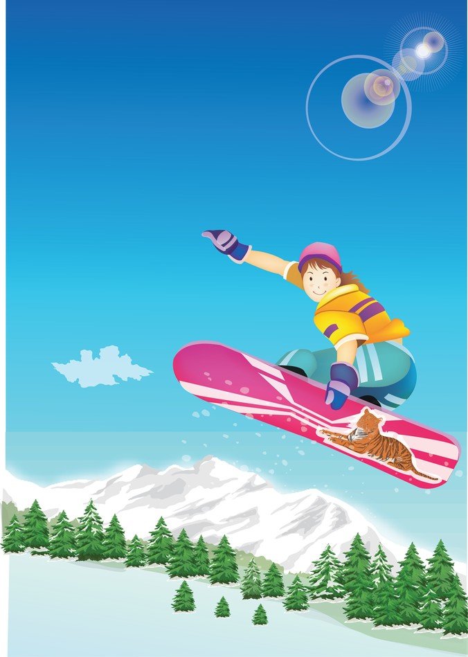 滑雪板的孩子