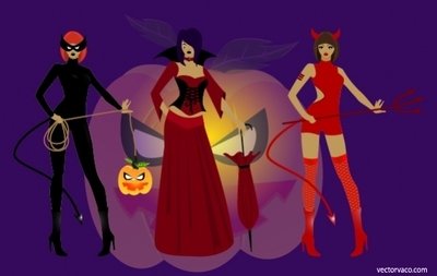 3 Girls in Halloween Witch Costumes