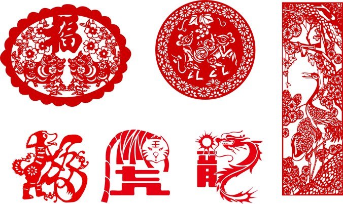 中国传统十幅剪纸动物的向量