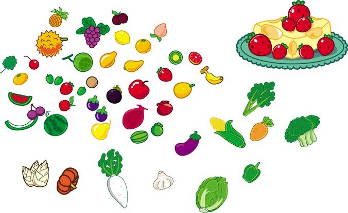 可爱的水果和蔬菜