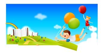 可爱卡通气球和小孩矢量素材