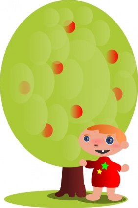 红色水果树和一个婴儿