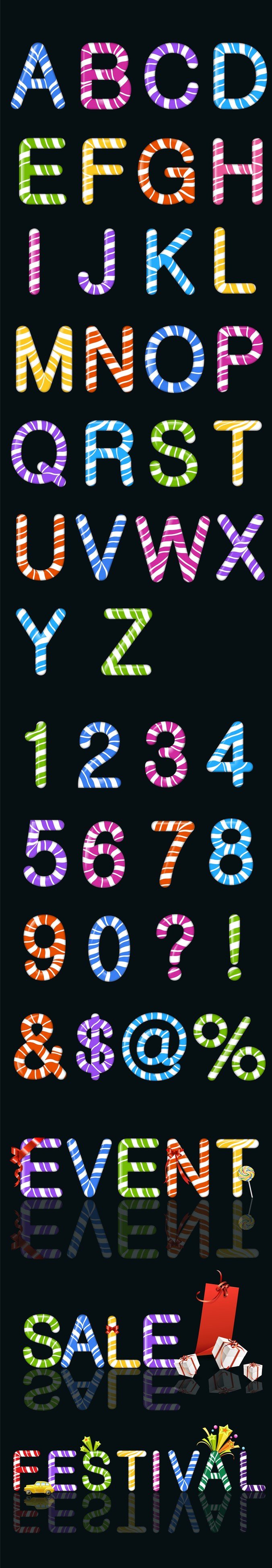 糖果颜色的字母和数字