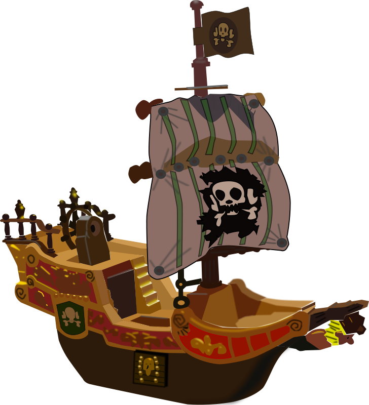 手绘复古海盗船矢量素材