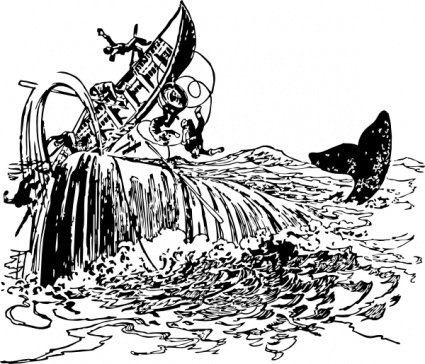 手绘风鲸鱼撞船素描矢量素材