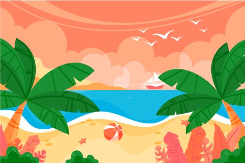 橙色季节沙滩插画素材