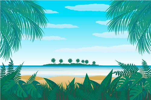 季节绿色景色海滩插画