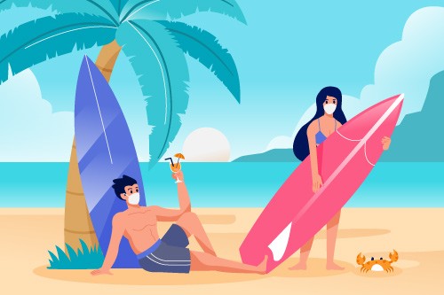 夏季沙滩人物插画素材