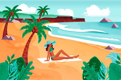 夏季夏威夷旅行插画素材
