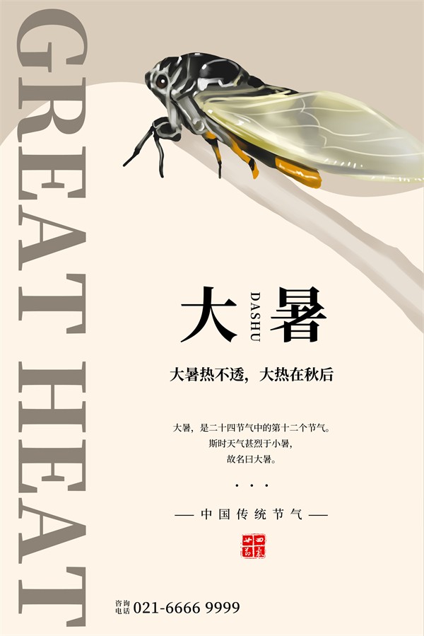 棕色简约中国传统节气大暑广告海报