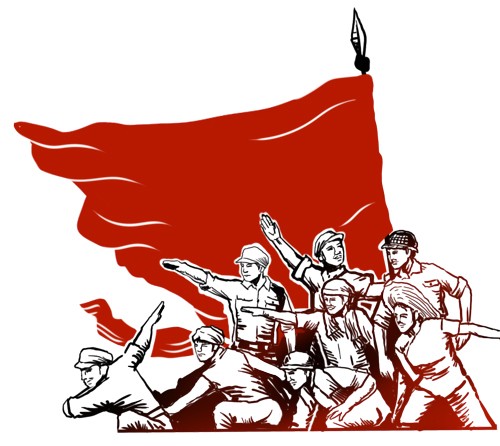 红旗革命军人红色文化插画