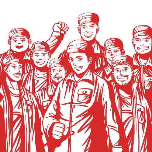 红色军人革命人物剪纸插画