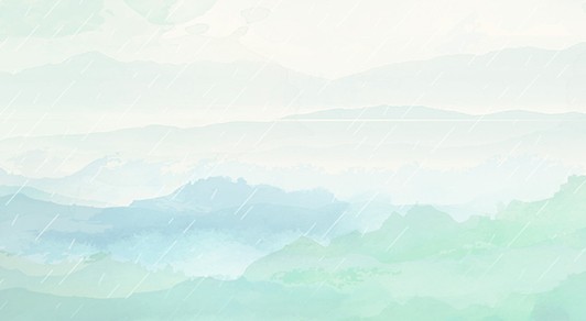 中国风雨水山脉水彩渲染蓝色背景免抠素材