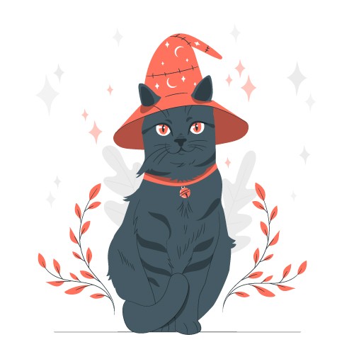 卡通可爱万圣节黑猫女巫帽矢量素材