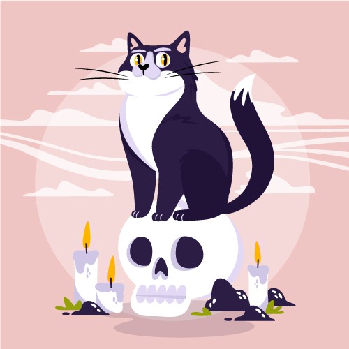 粉色黑猫骷髅头蜡烛矢量素材