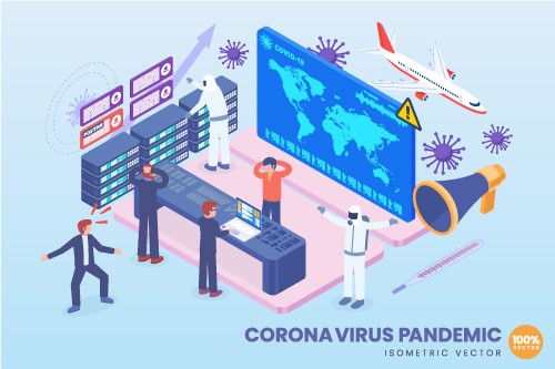 科学防疫新冠病毒2.5d插画