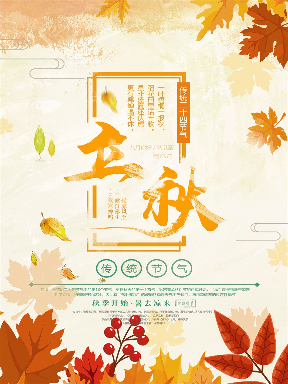 秋季开始传统二十四节气立秋海报