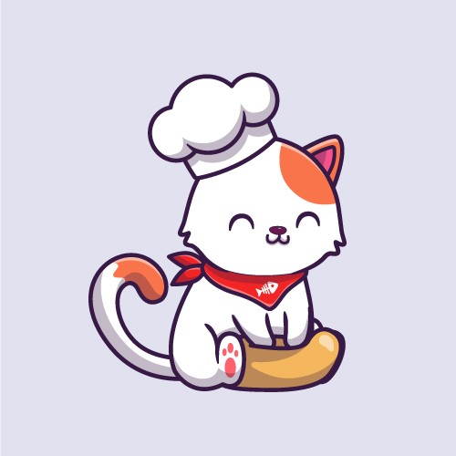 创意卡通厨师帽白猫矢量素材