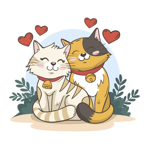 卡通可爱爱情猫猫矢量素材