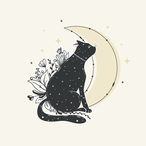 创意卡通花草猫咪月亮矢量素材