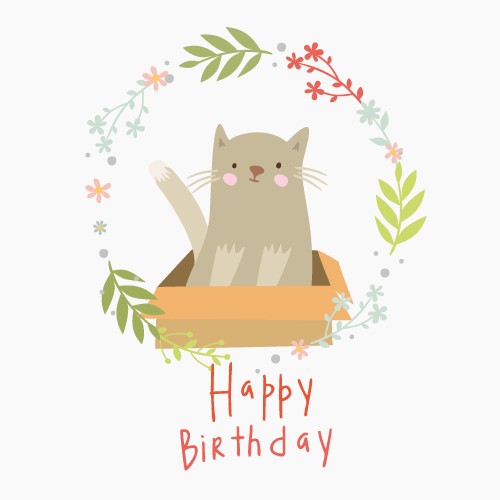 创意卡通生日快乐猫猫矢量素材